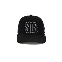 SHAMAS SMS black embroidered trucker hat front view